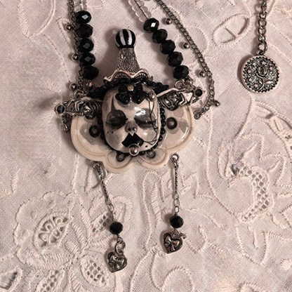 The Silent Carnival Black & White Striped Hat Clown Necklace