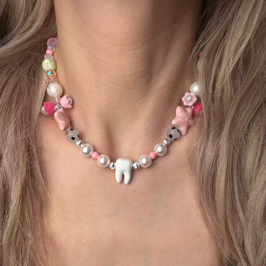 Whimsical Molar Tooth Starfish Beaded Necklace