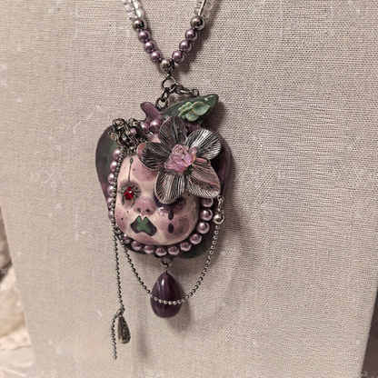 Whimsigoth Poison Apple Doll Face Necklace