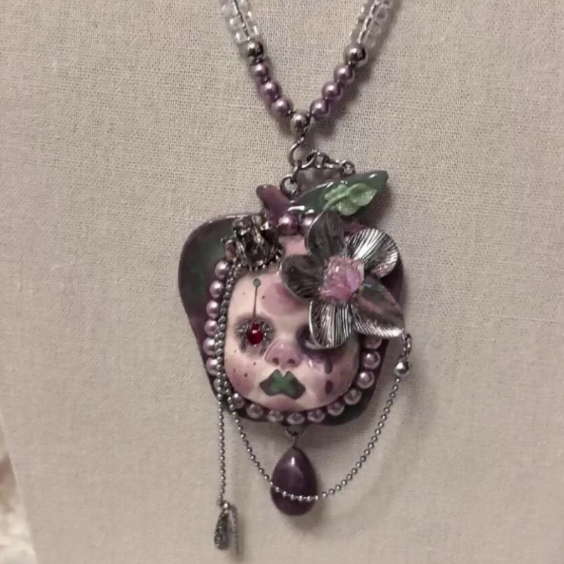 Whimsigoth Poison Apple Doll Face Necklace
