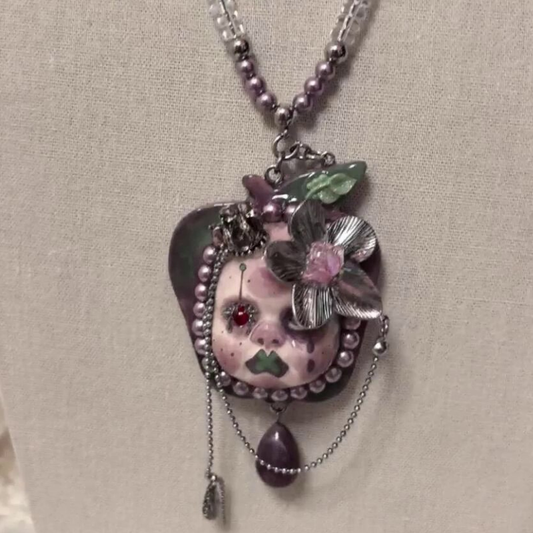 Whimsigoth Poison Apple Doll Face Necklace