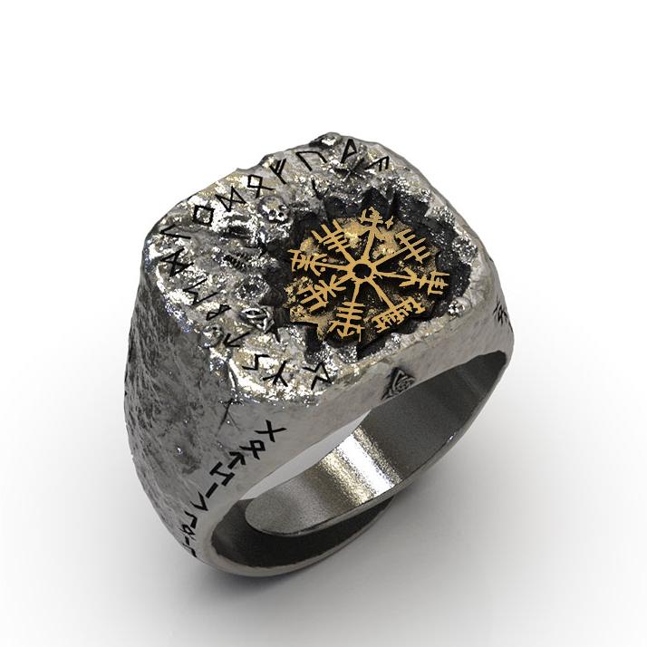 Compass Fashion Men's Silver Ring - Sunro Raven