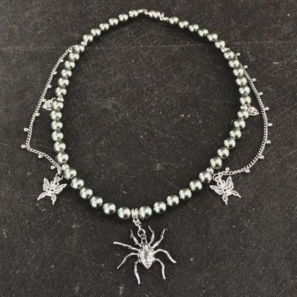 Black Spider Silver Wing Necklace