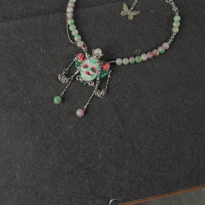 Mint Green Stone Clay Whimsigoth Jester Face Necklace
