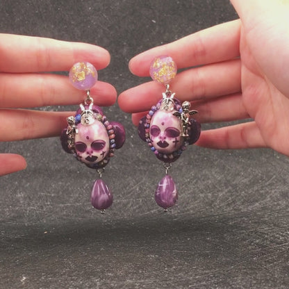 Purple Face Angel Mask Freak Baby Earrings