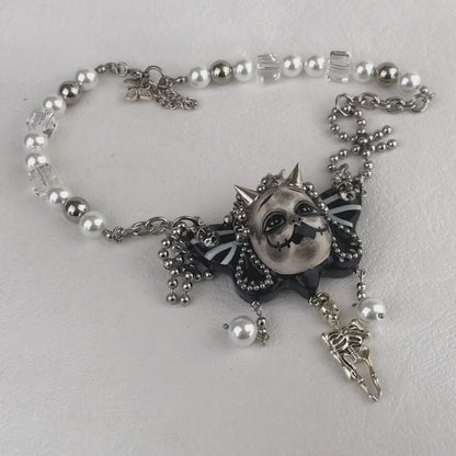 Horned Skeleton Butterfly Gothic Doll Necklace