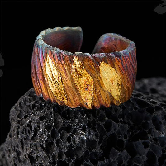 Thick Elegant Inlaid Gold Wide Ring - Sunro Raven