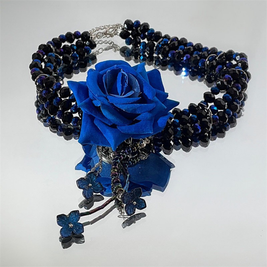 Blue Rose Beaded Clavicle Necklace