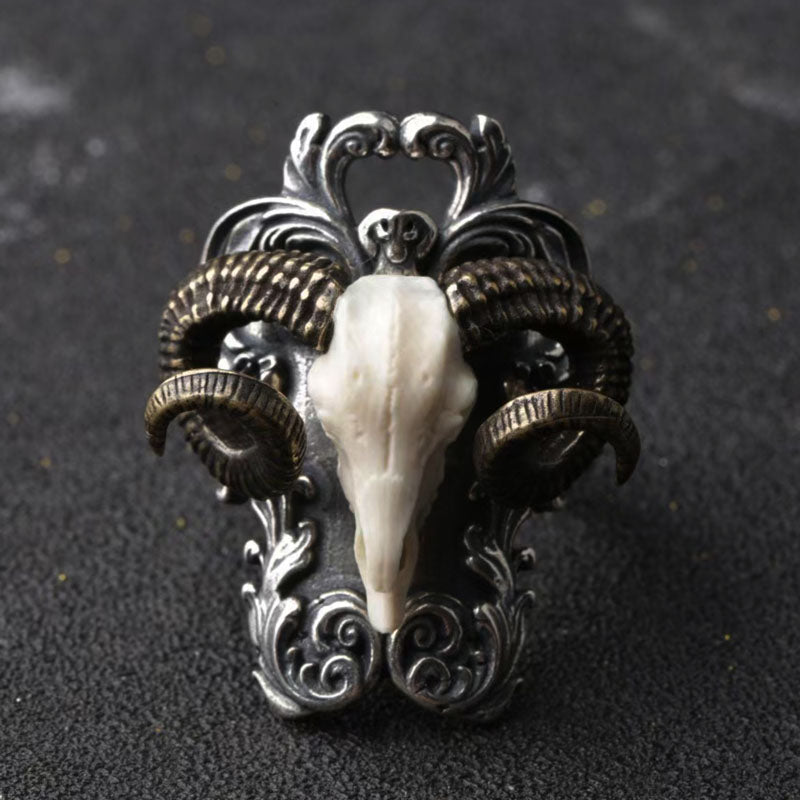 Satanic Goat Head Sterling Silver Ring Sunro Raven