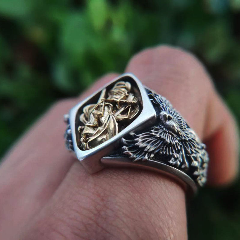 Justitia Lady Justice Sterling Silver Ring Sunro Raven