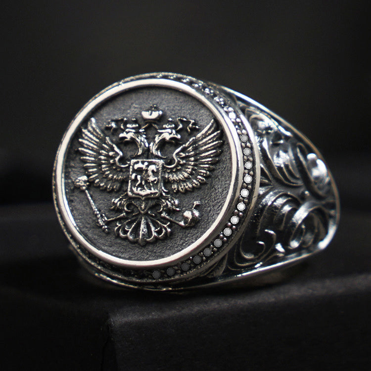 Double-headed Eagle Silver Ring Sunro Raven