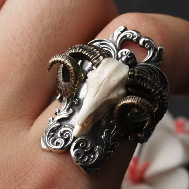 Satanic Goat Head Sterling Silver Ring Sunro Raven