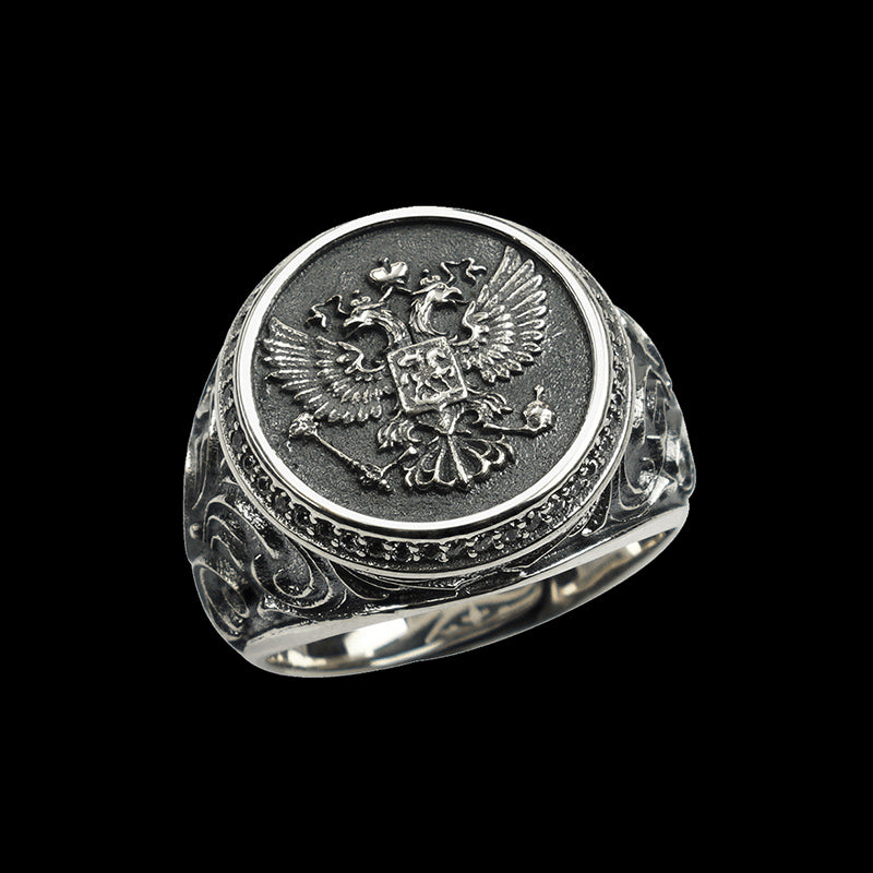 Double-headed Eagle Silver Ring Sunro Raven