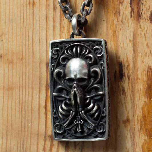 Prayer 925 Silver Skull Pendant Sunro Raven