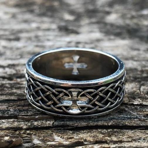 Celtic Cutout Cross Silver Ring Sunro Raven