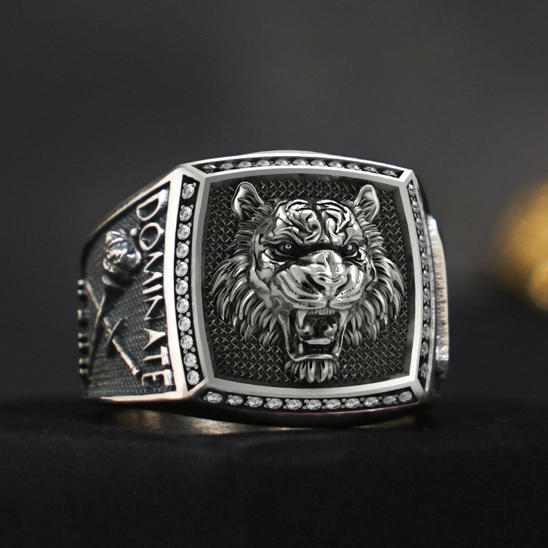 Dominate Tiger Silver Ring Sunro Raven