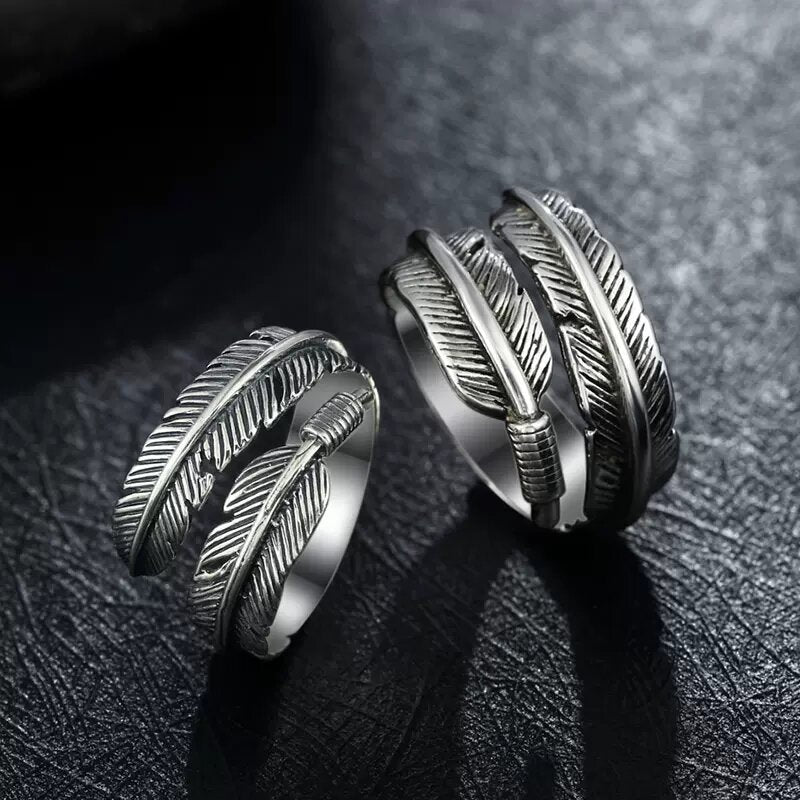 Feather Style Silver Ring Sunro Raven