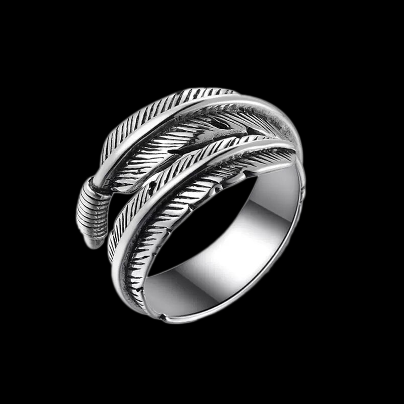 Feather Style Silver Ring Sunro Raven