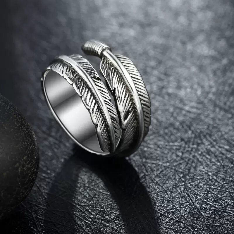 Feather Style Silver Ring Sunro Raven