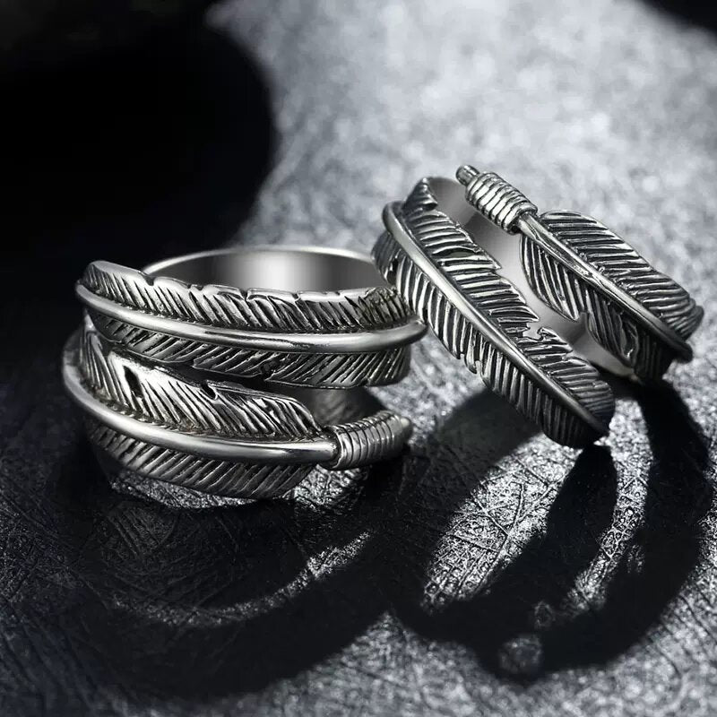 Feather Style Silver Ring Sunro Raven