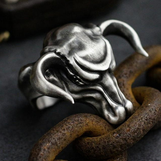 Handmade Bull Head Silver Ring Sunro Raven