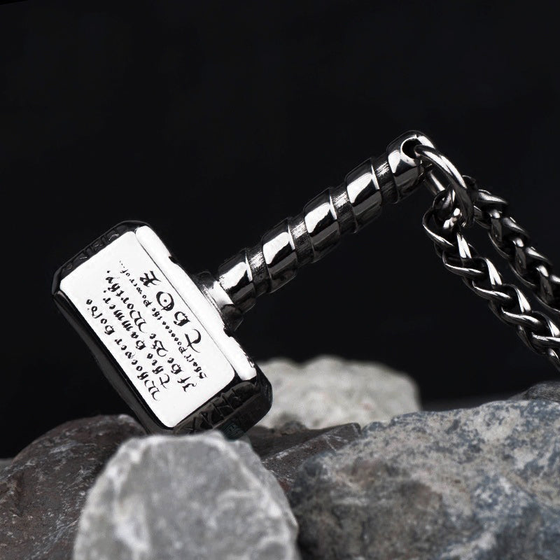 Mjolnir Necklace with Rune Bead - Viking Jewelry - Odin's Treasures