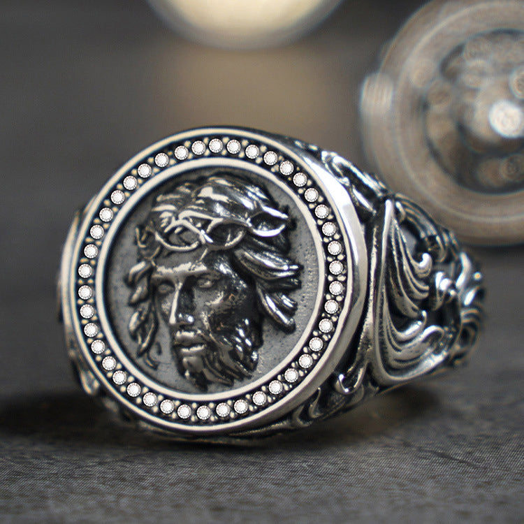 Jesus Christ Carved Silver Ring Sunro Raven