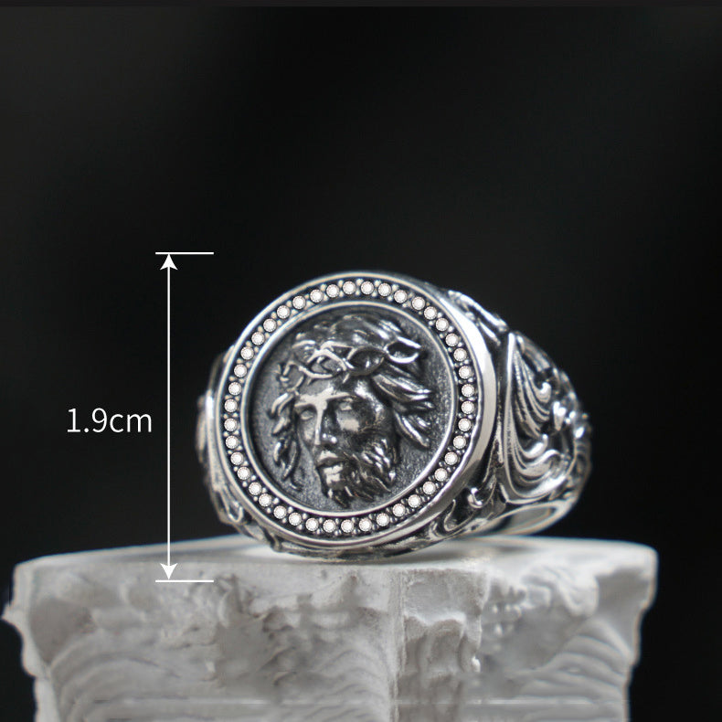 Jesus Christ Carved Silver Ring Sunro Raven