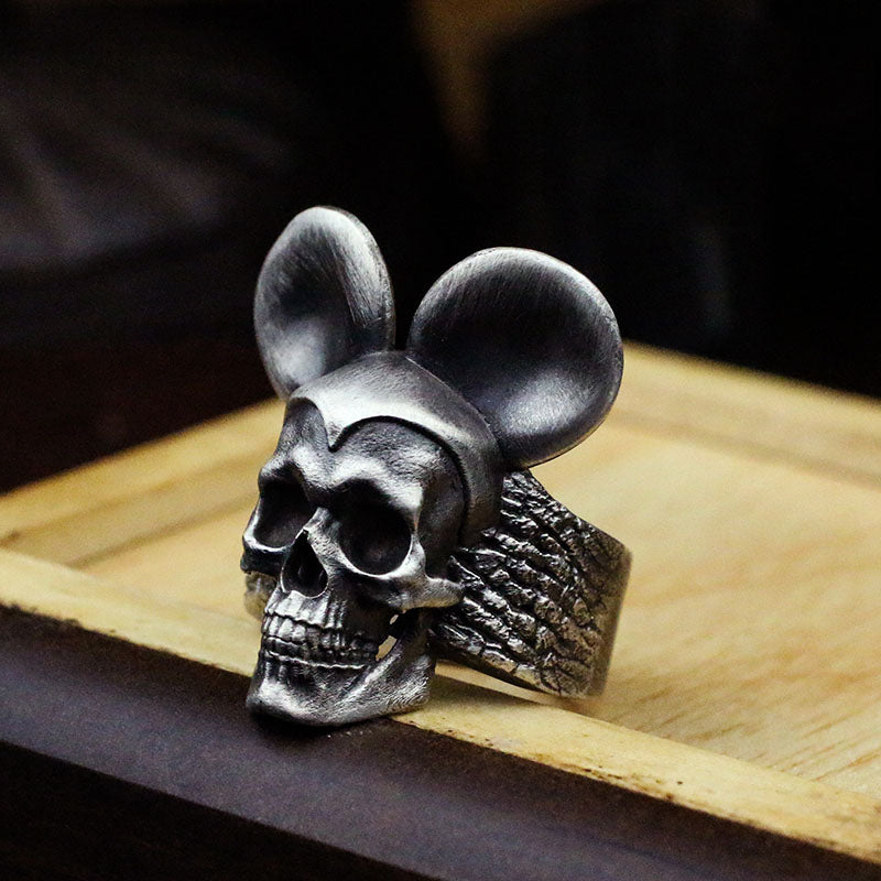 Mickey Mouse Skull Silver Ring, 9| Sunro Raven