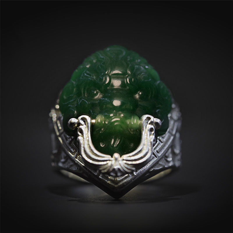 Jade Lion Sterling Silver Ring Sunro Raven