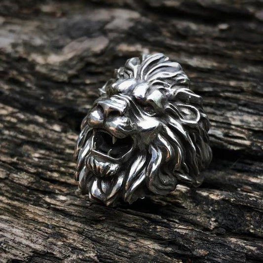 Lion Head Silver Ring Sunro Raven