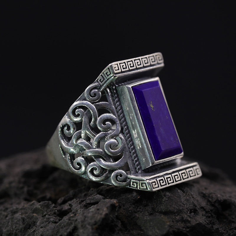 Lazurite Stone Inlaid 999 Sterling Silver Ring Sunro Raven