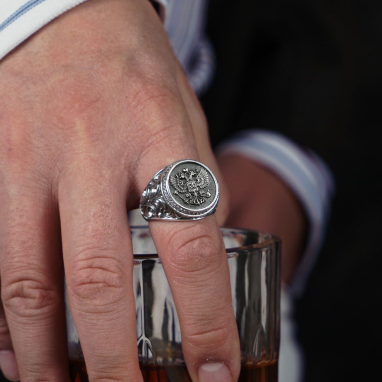 Double-headed Eagle Silver Ring Sunro Raven