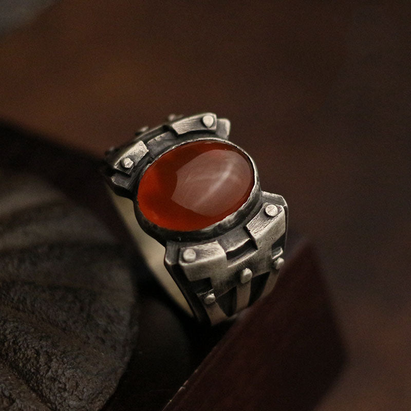 Red Agate Silver Ring Sunro Raven