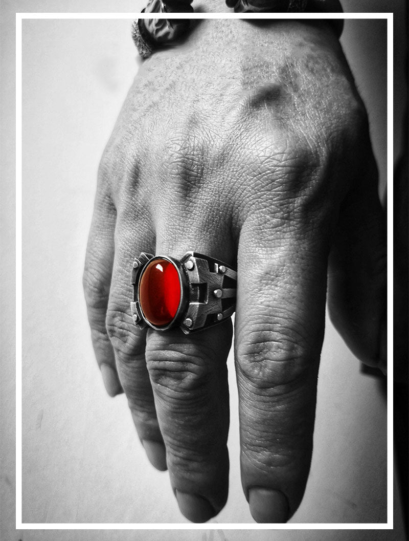 Red Agate Silver Ring Sunro Raven