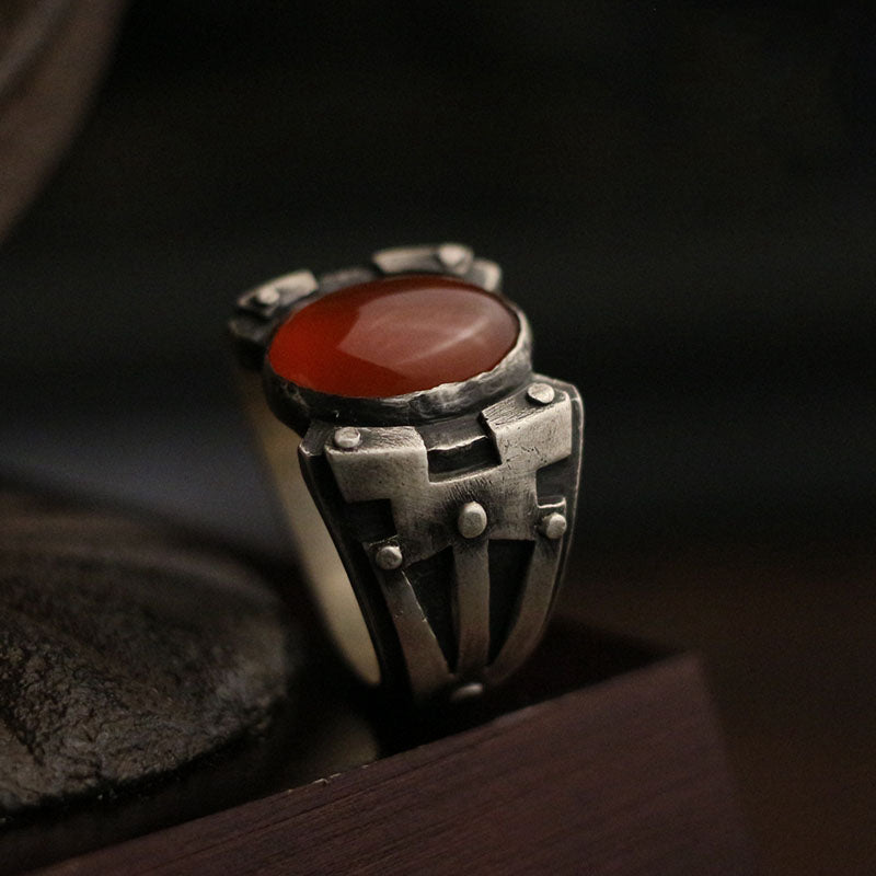 Red Agate Silver Ring Sunro Raven