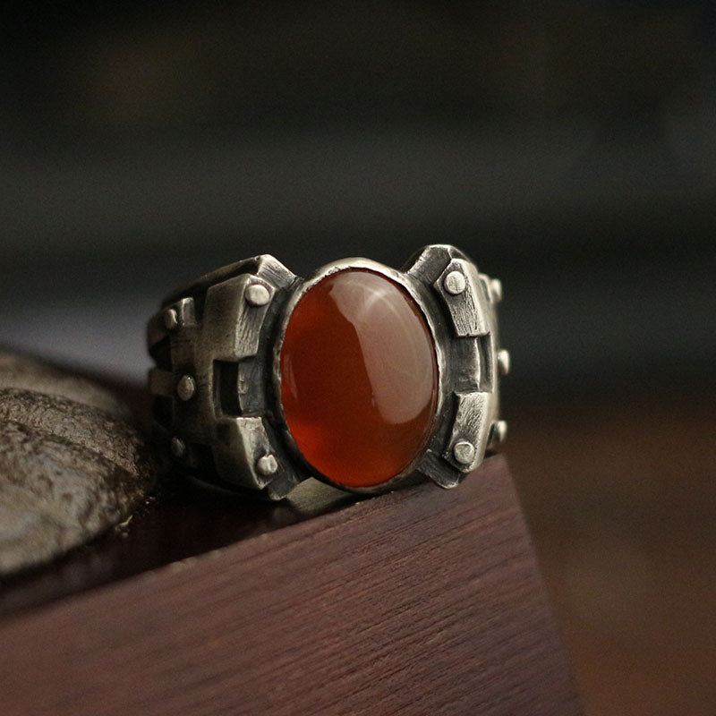 Red Agate Silver Ring Sunro Raven