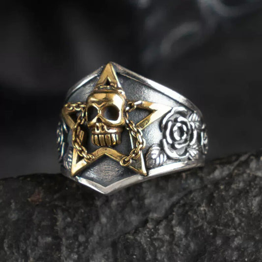 Pentagram Skull Silver Ring Sunro Raven