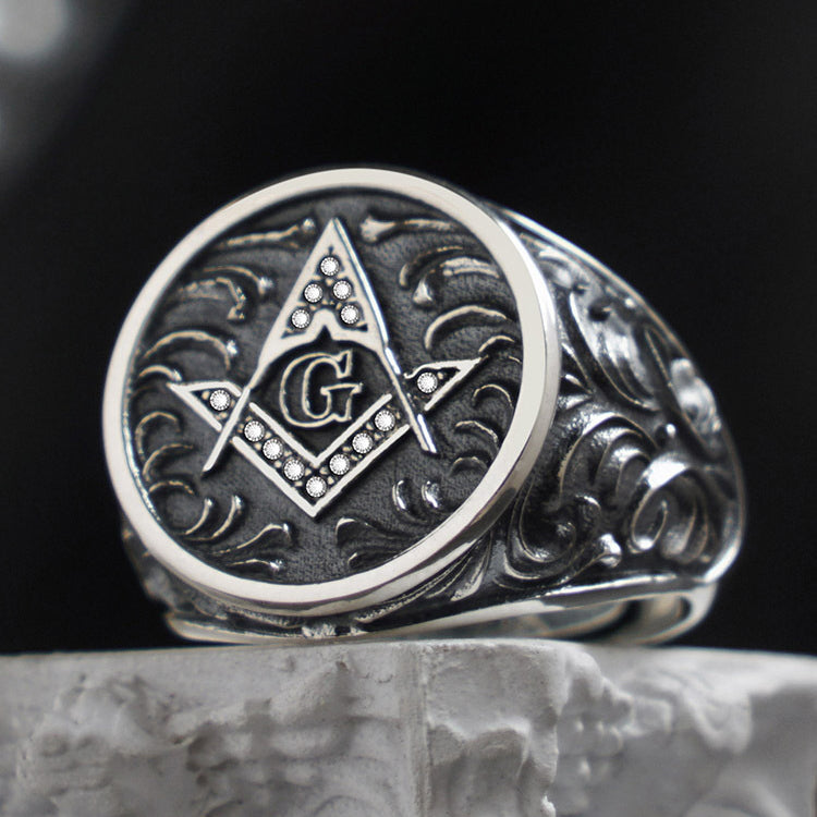 Classic Masonic Silver Ring Sunro Raven