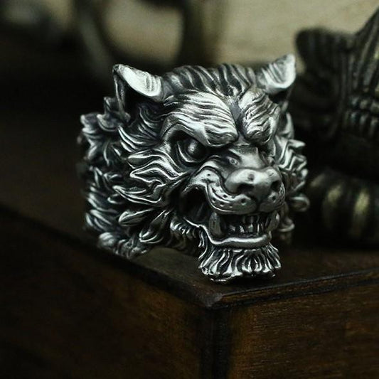 Tiger Head Animal Vintage Silver Ring Sunro Raven