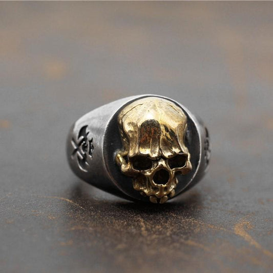 Vintage Gold Skull Silver Ring Sunro Raven