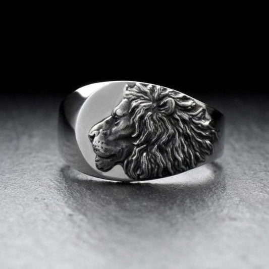 Lion Signet Silver Ring Sunro Raven